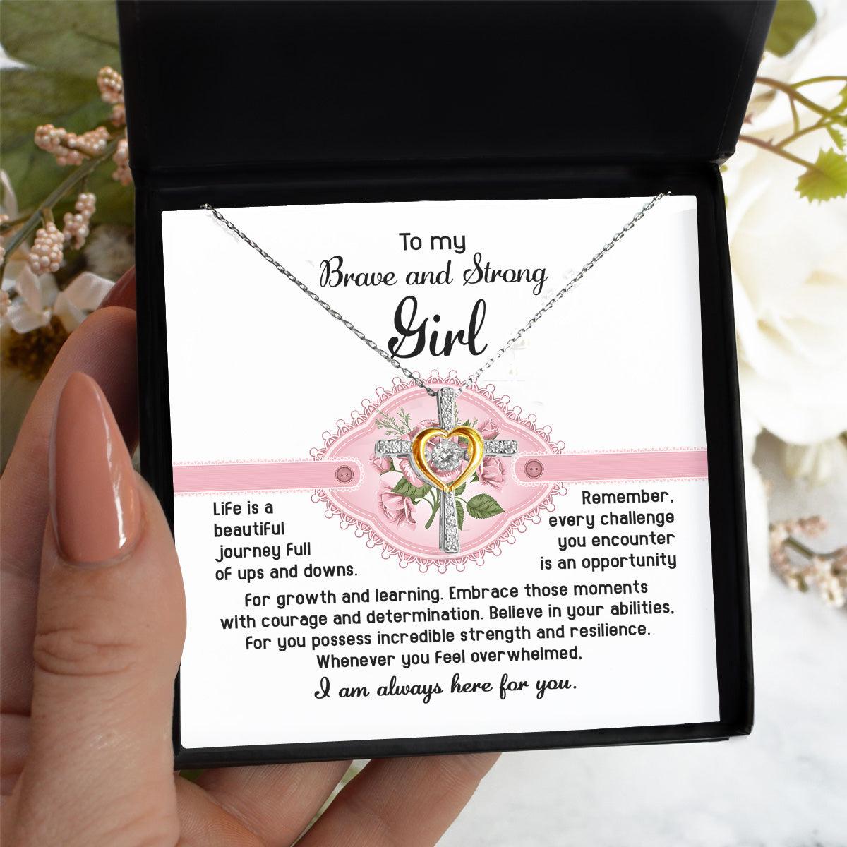 To My Brave and Strong Girl I am Always Here For You Birthday Confirmation Graduation Cross Pendant Necklace Gift - Mallard Moon Gift Shop