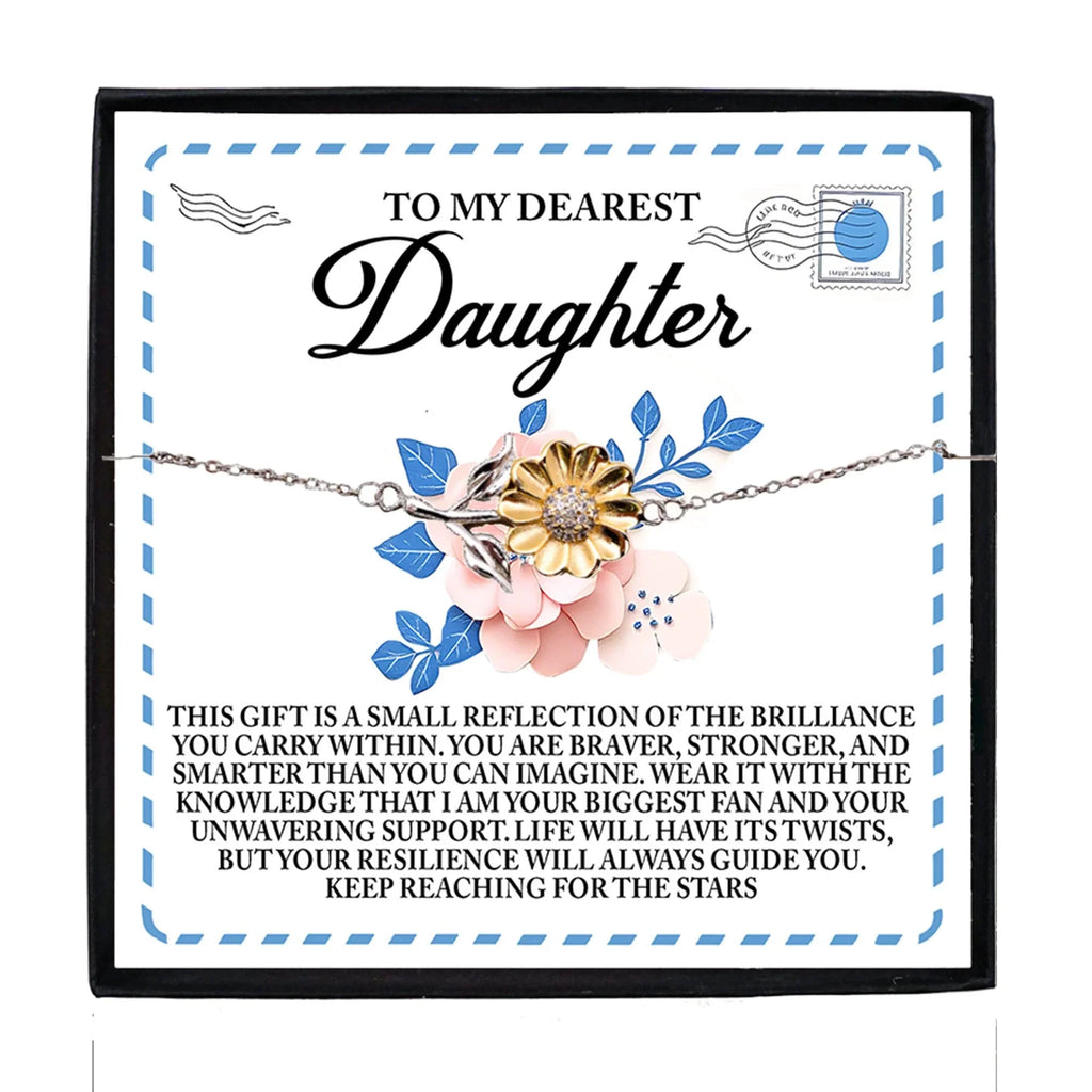 To My Dearest Daughter – Keep Reaching for the Stars - Sunflower Bracelet Gift with Message Card