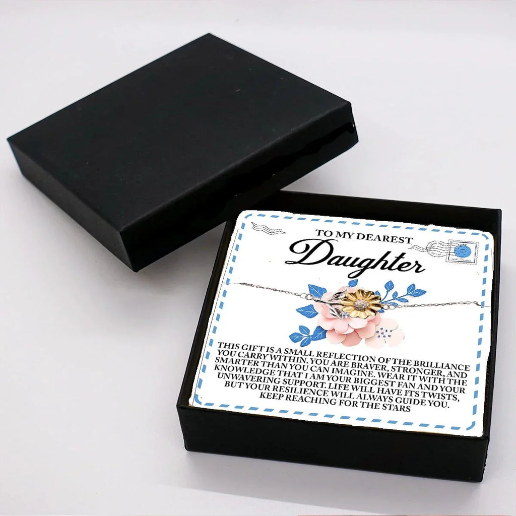 To My Dearest Daughter – Keep Reaching for the Stars - Sunflower Bracelet Gift with Message Card