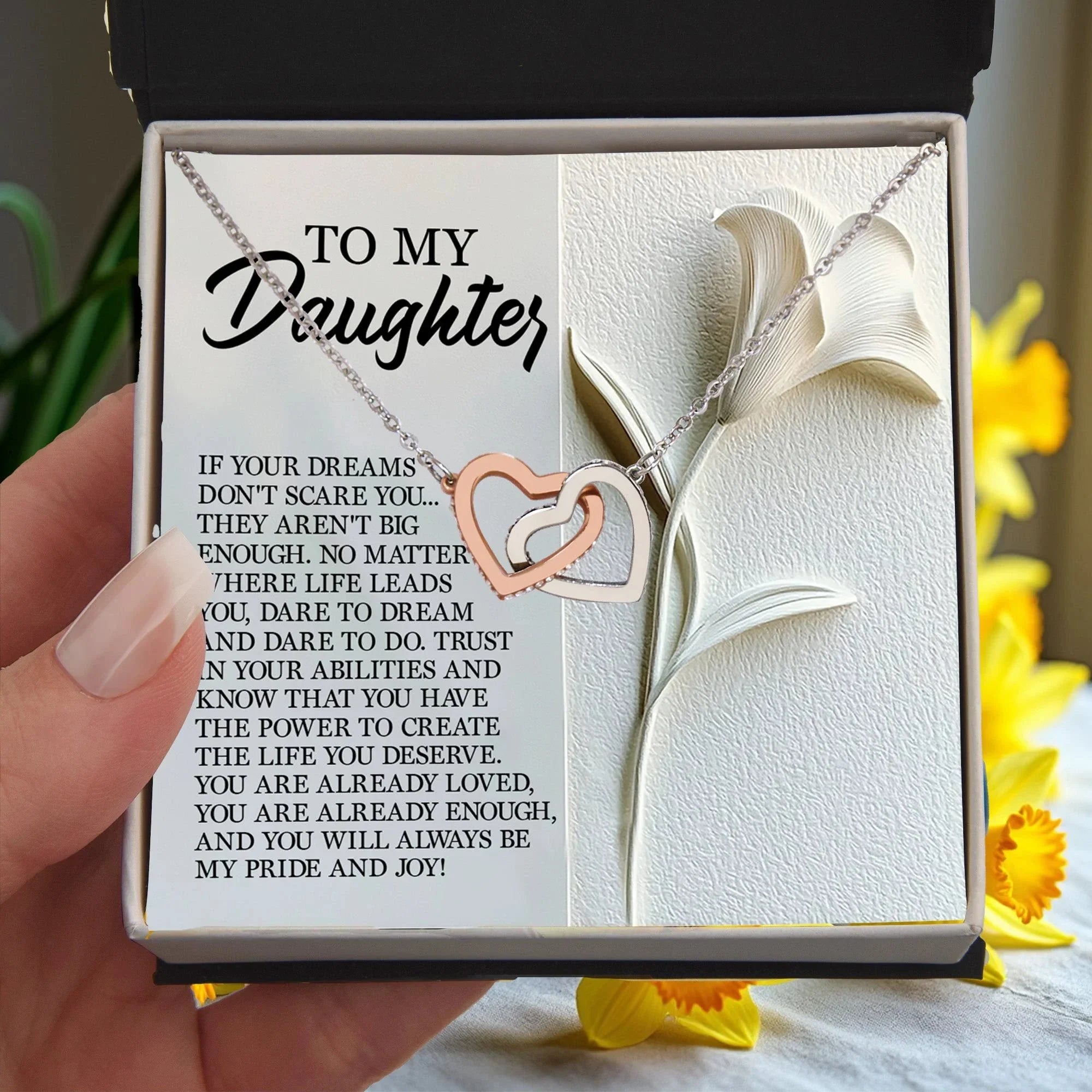 To My Daughter - Dare to Dream - Interlocking Hearts Necklace – Inspirational Gift for Strength & Ambition