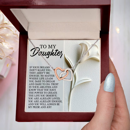 To My Daughter - Dare to Dream - Interlocking Hearts Necklace – Inspirational Gift for Strength & Ambition - Mallard Moon Gift Shop