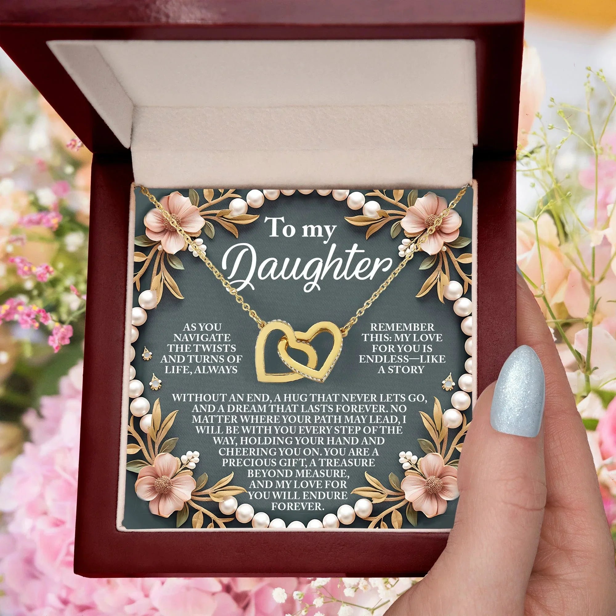 Gift for Daughter - A Hug That Never Lets Go - Interlocking Hearts Necklace