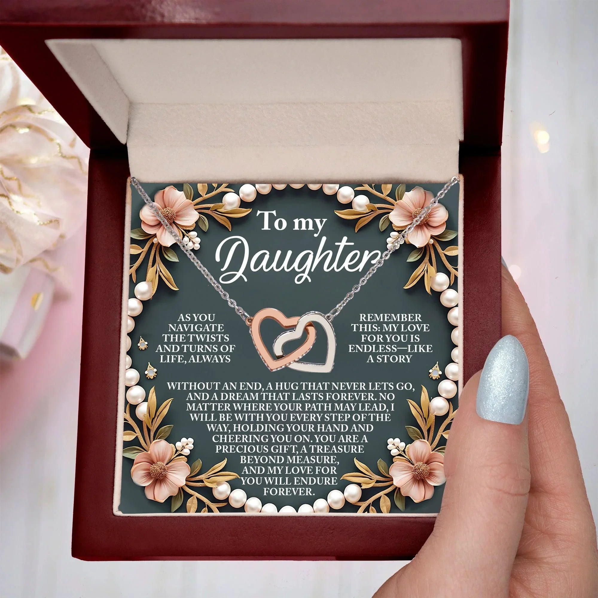 Gift for Daughter - A Hug That Never Lets Go - Interlocking Hearts Necklace