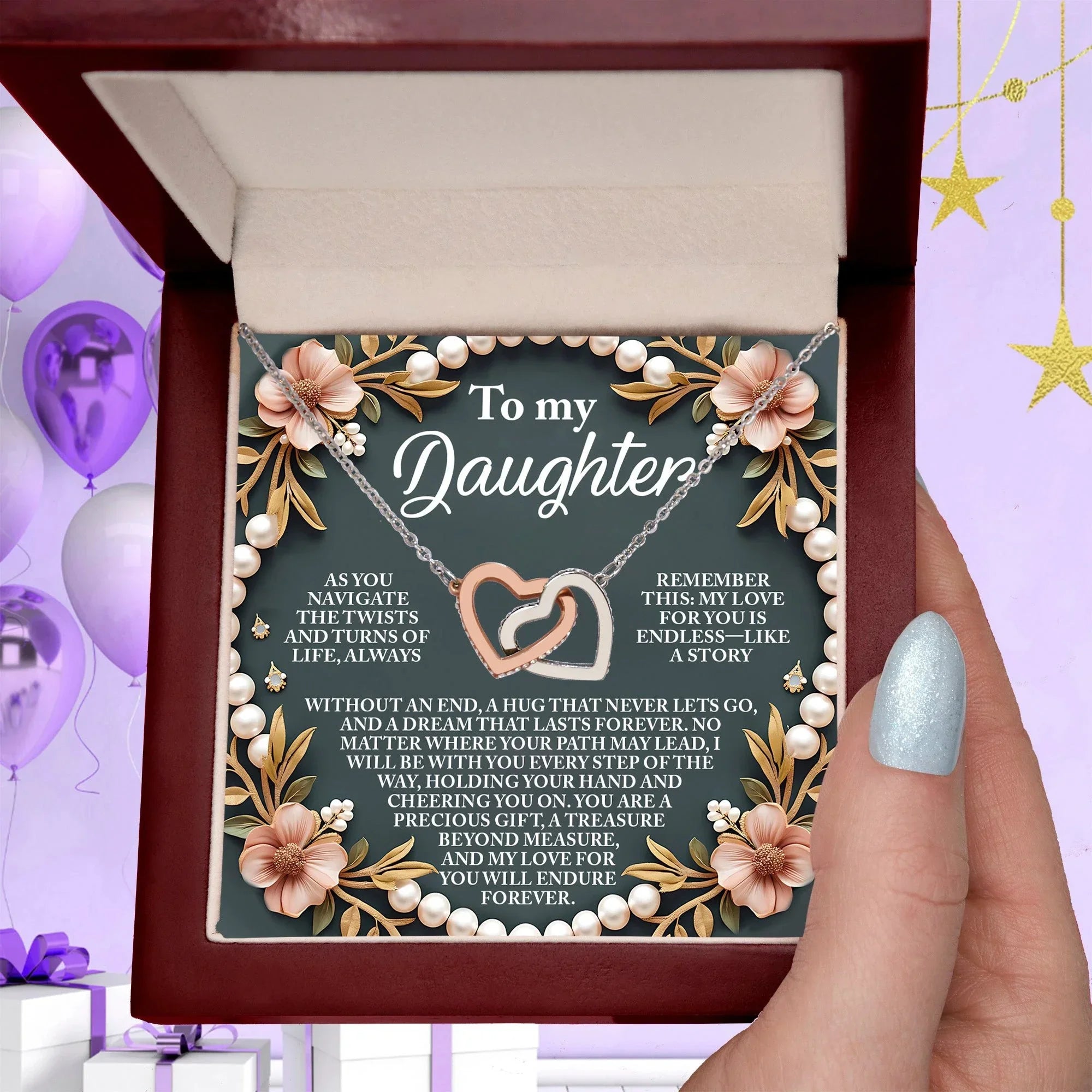Gift for Daughter - A Hug That Never Lets Go - Interlocking Hearts Necklace
