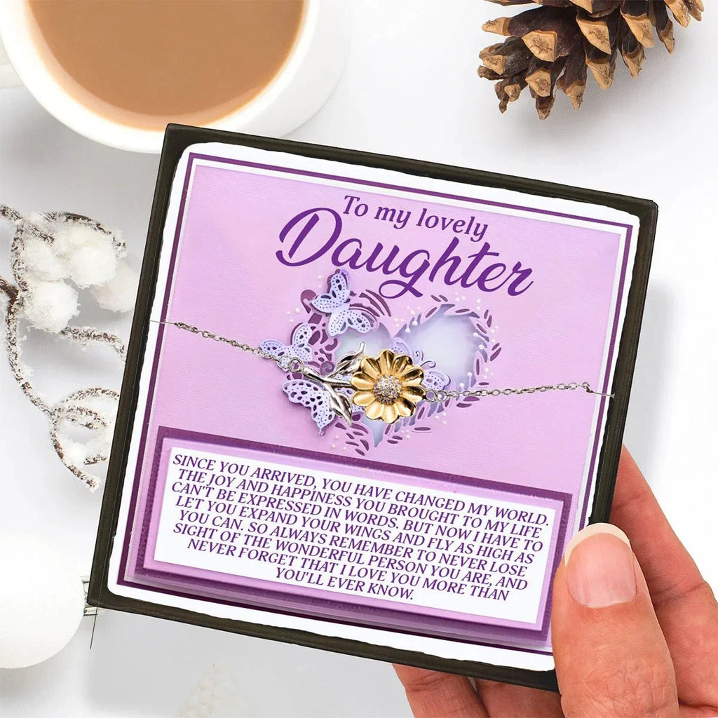 To My Lovely Daughter – Expand Your Wings and Fly – Sunflower Bracelet Gift with Message Card