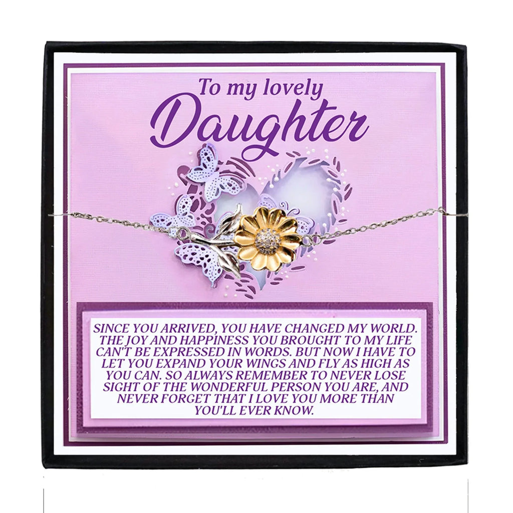 To My Lovely Daughter – Expand Your Wings and Fly – Sunflower Bracelet Gift with Message Card
