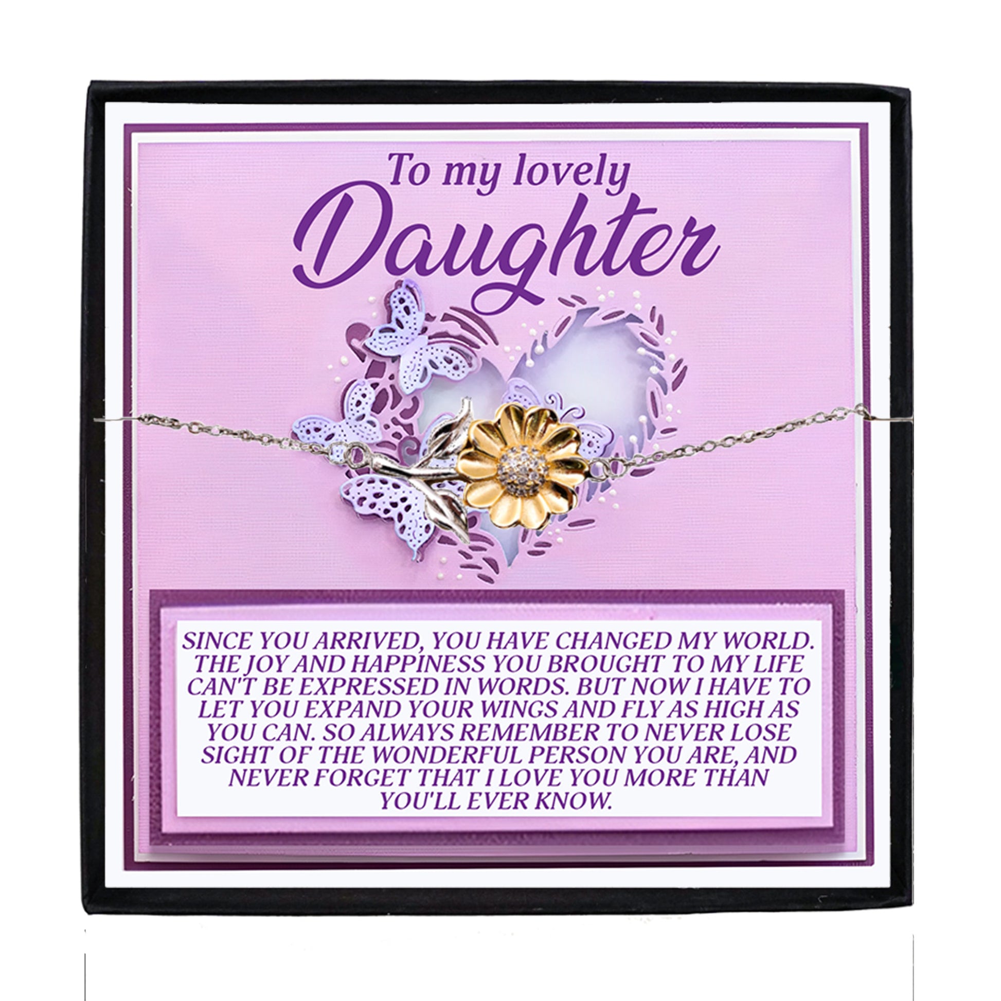 To My Lovely Daughter – Expand Your Wings and Fly – Sunflower Bracelet Gift with Message Card - Mallard Moon Gift Shop