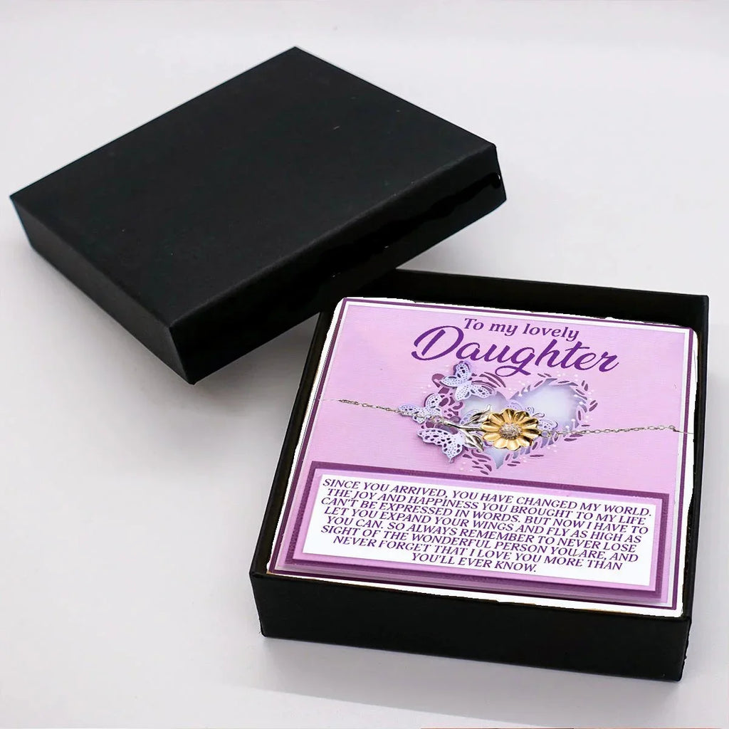 To My Lovely Daughter – Expand Your Wings and Fly – Sunflower Bracelet Gift with Message Card