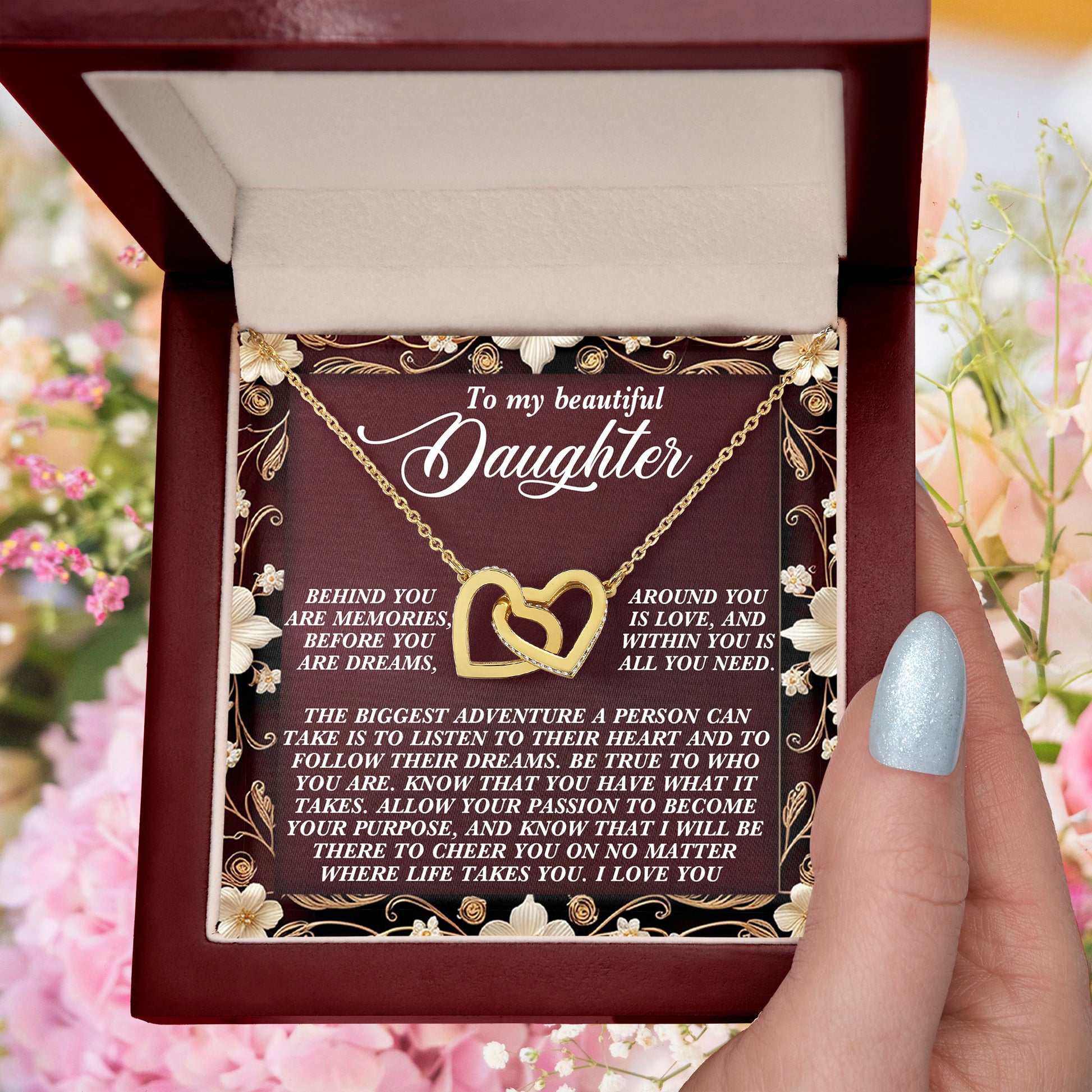 Gift for Daughter - Believe in Yourself & Follow Your Heart - Interlocking Hearts Necklace - Mallard Moon Gift Shop