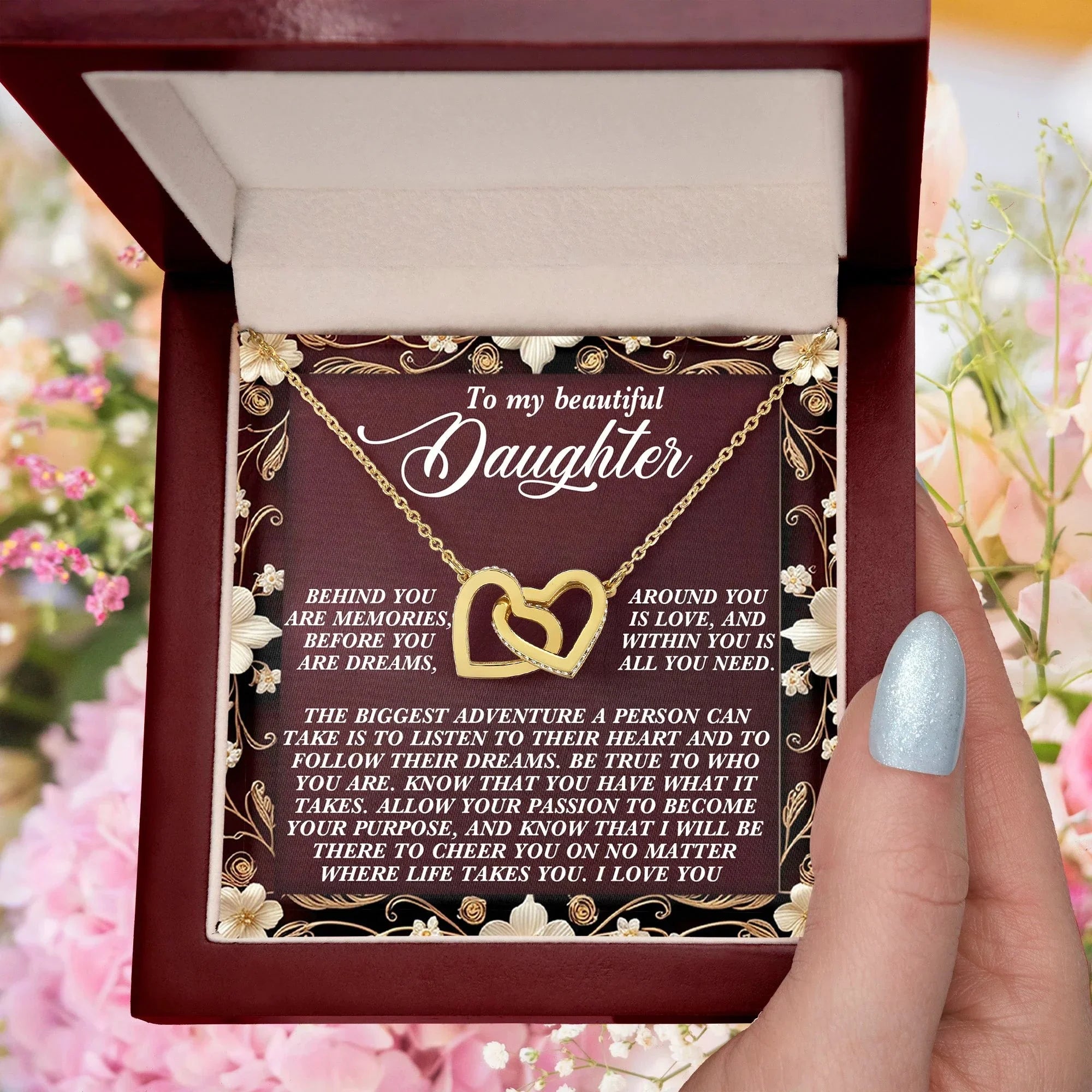 Gift for Daughter - Believe in Yourself & Follow Your Heart - Interlocking Hearts Necklace