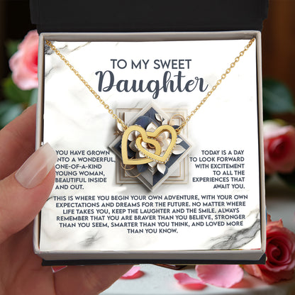 To My Sweet Daughter - Begin Your Adventure - Interlocking Hearts Necklace – Inspirational Gift for Confidence & Strength - Mallard Moon Gift Shop