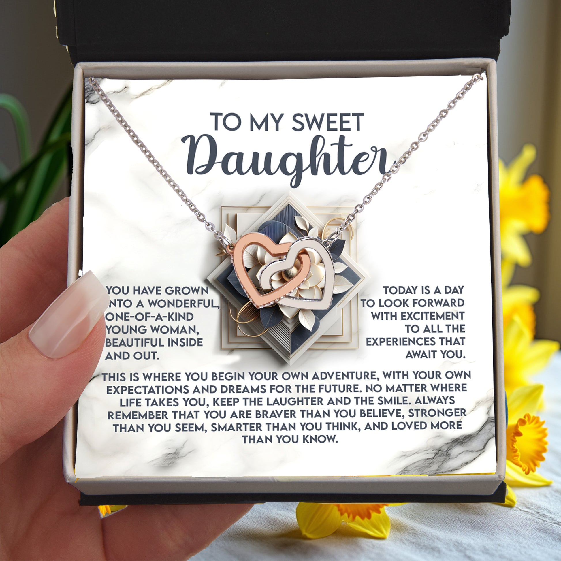 To My Sweet Daughter - Begin Your Adventure - Interlocking Hearts Necklace – Inspirational Gift for Confidence & Strength - Mallard Moon Gift Shop