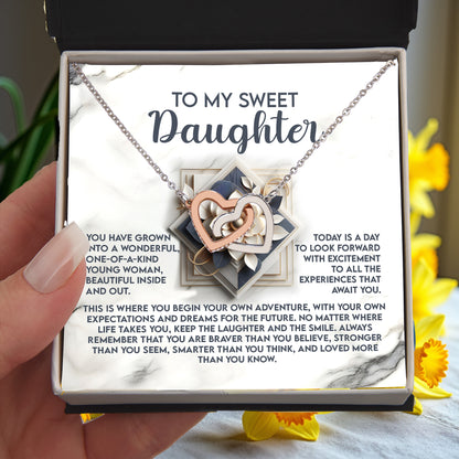To My Sweet Daughter - Begin Your Adventure - Interlocking Hearts Necklace – Inspirational Gift for Confidence & Strength - Mallard Moon Gift Shop