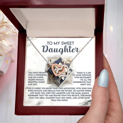 To My Sweet Daughter - Begin Your Adventure - Interlocking Hearts Necklace – Inspirational Gift for Confidence & Strength - Mallard Moon Gift Shop