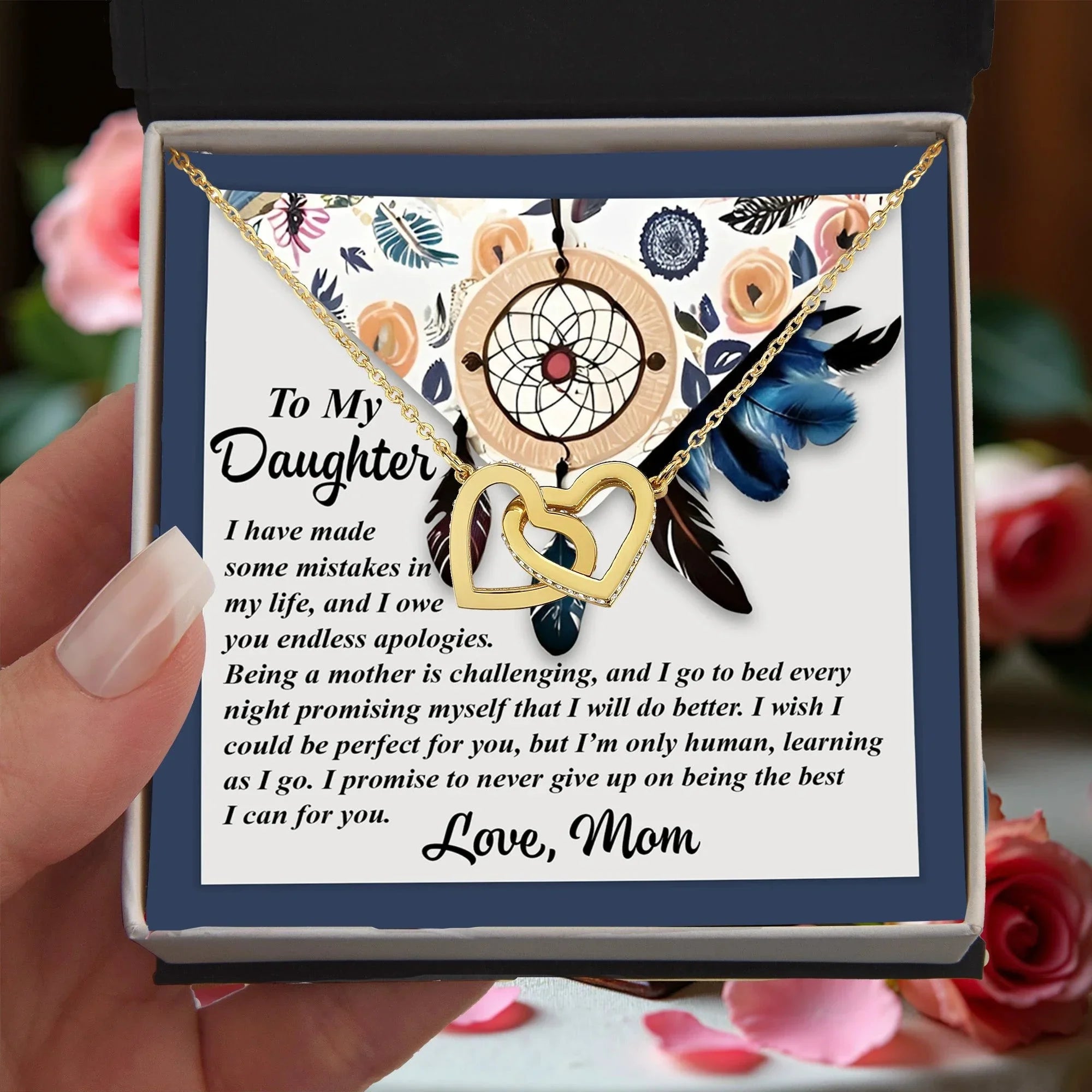 To My Daughter - Heartfelt Gift from Mom - Interlocking Hearts Necklace
