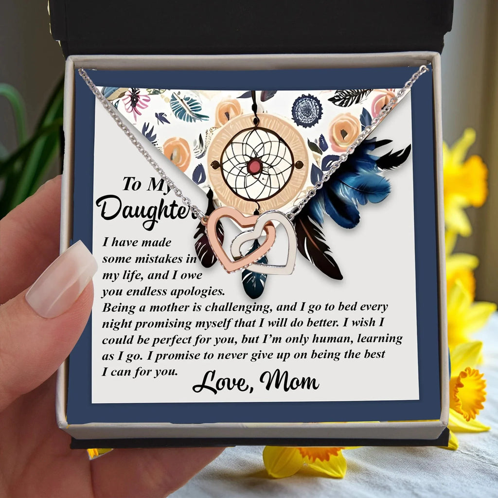 To My Daughter - Heartfelt Gift from Mom - Interlocking Hearts Necklace