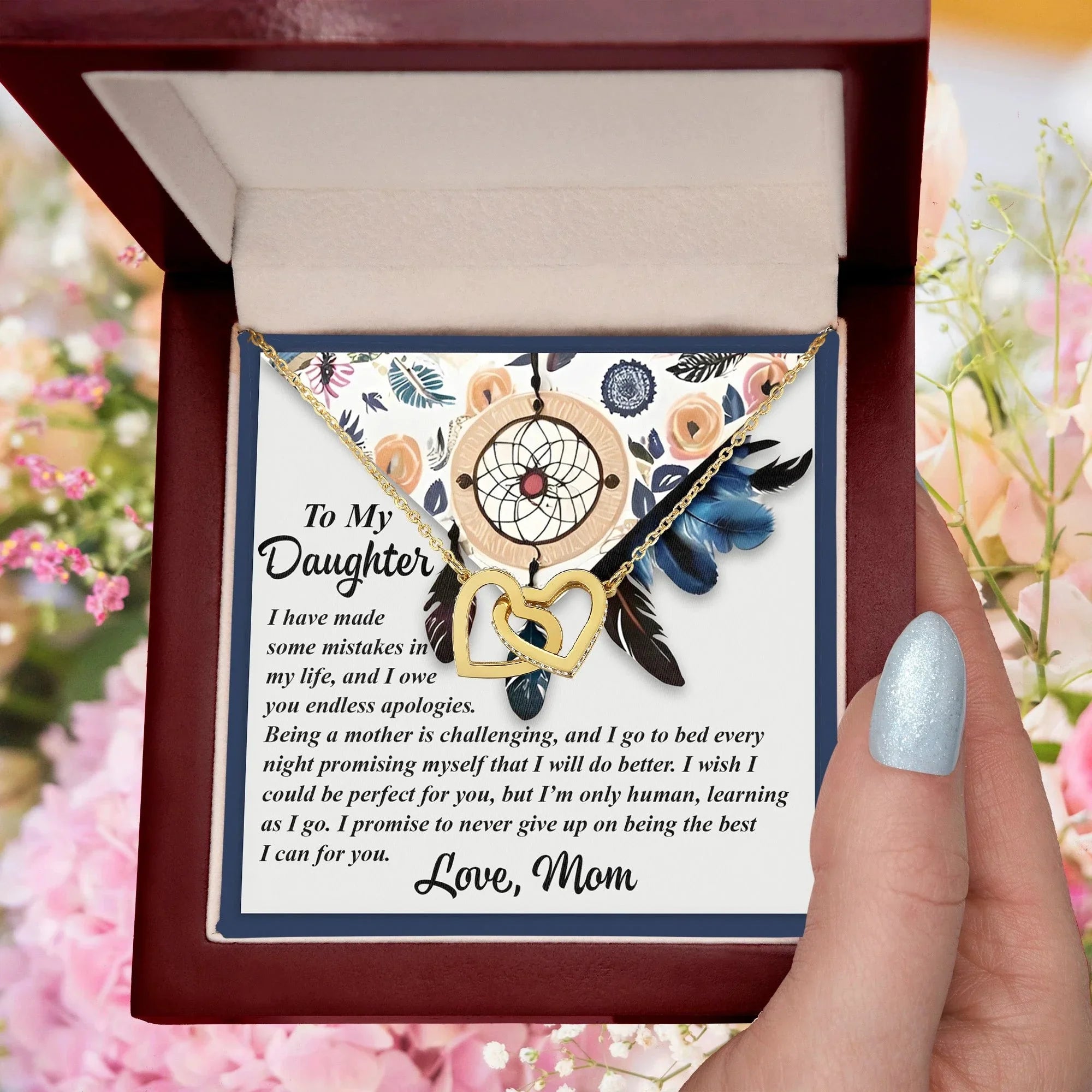To My Daughter - Heartfelt Gift from Mom - Interlocking Hearts Necklace
