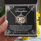 To My Beautiful Daughter - Interlocking Hearts Necklace with Sentimental Message – Birthday, Graduation, Christmas Jewelry – Luxury LED Box Option
