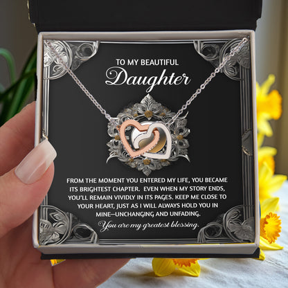 To My Beautiful Daughter - Interlocking Hearts Necklace with Sentimental Message – Birthday, Graduation, Christmas Jewelry – Luxury LED Box Option - Mallard Moon Gift Shop