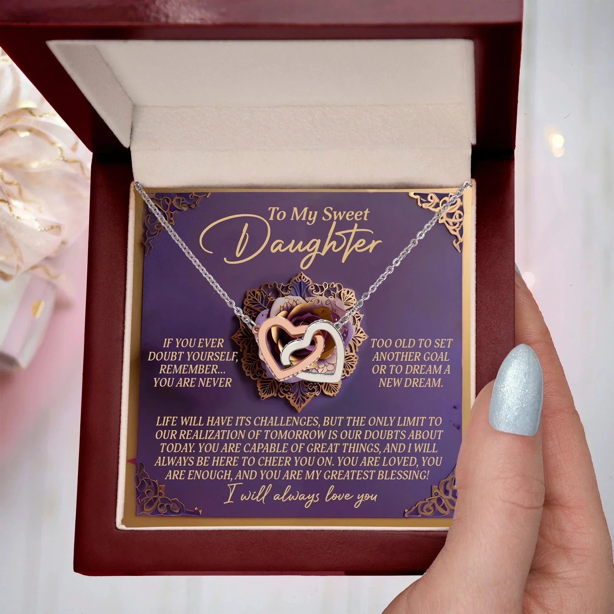 To My Sweet Daughter - You Are My Greatest Blessing - Interlocking Hearts Necklace