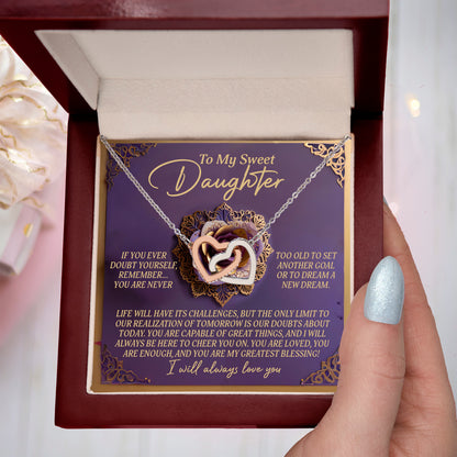 To My Sweet Daughter - You Are My Greatest Blessing - Interlocking Hearts Necklace - Mallard Moon Gift Shop