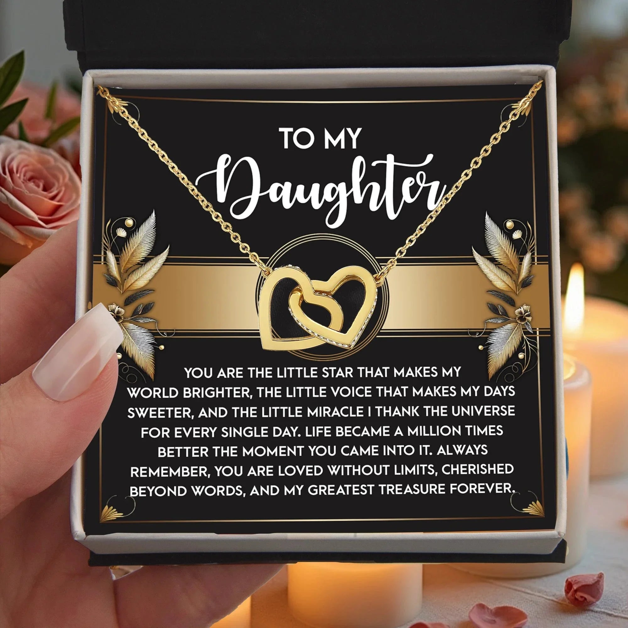 To My Daughter - My Greatest Treasure Interlocking Hearts Necklace Birthday, Graduation, Christmas Gift