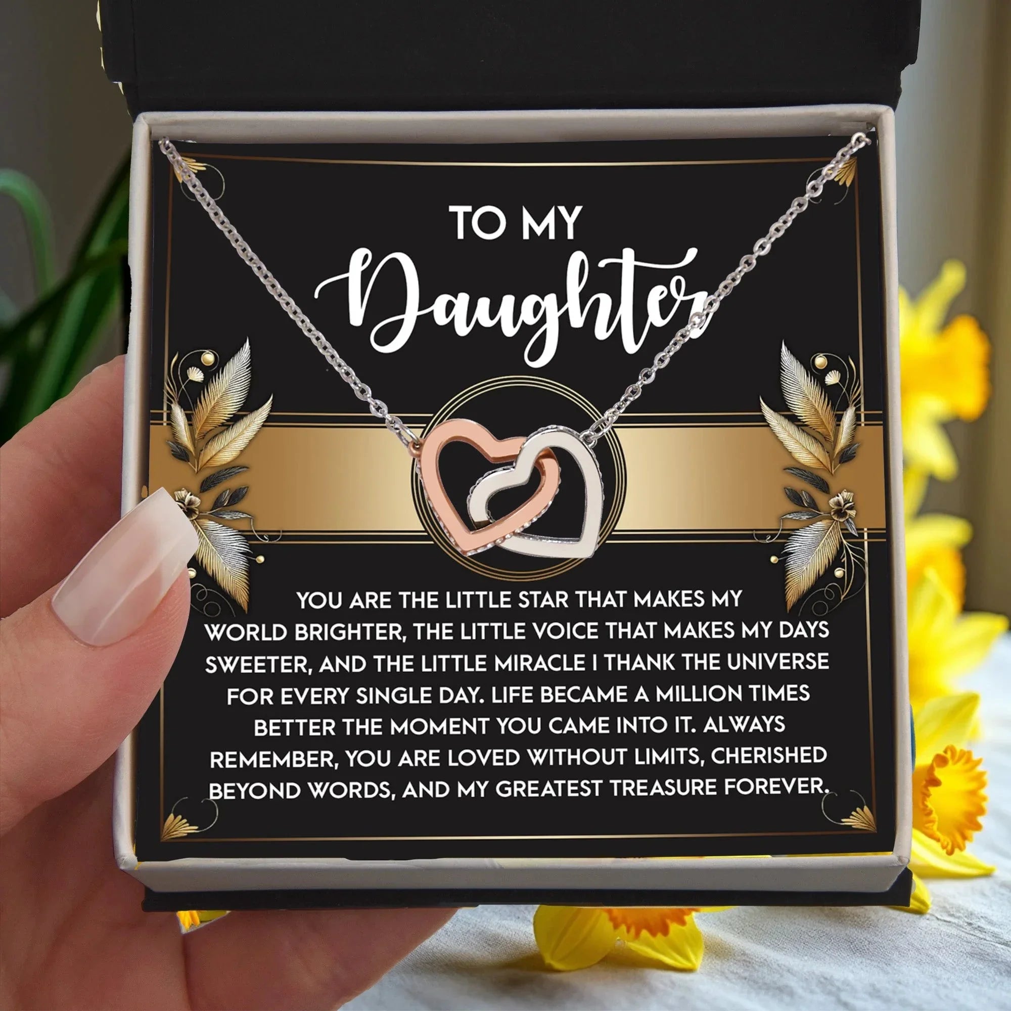 To My Daughter - My Greatest Treasure Interlocking Hearts Necklace Birthday, Graduation, Christmas Gift