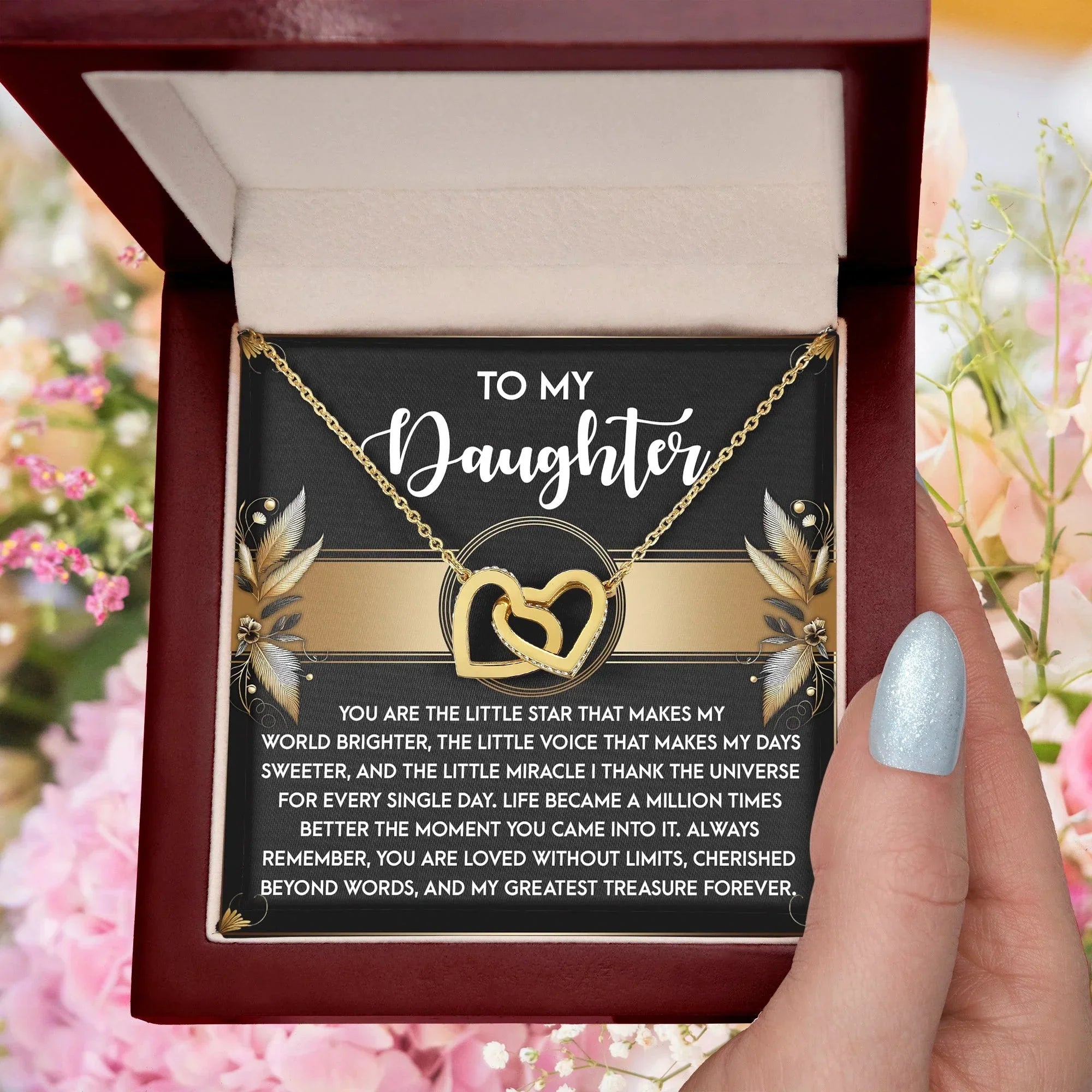 To My Daughter - My Greatest Treasure Interlocking Hearts Necklace Birthday, Graduation, Christmas Gift