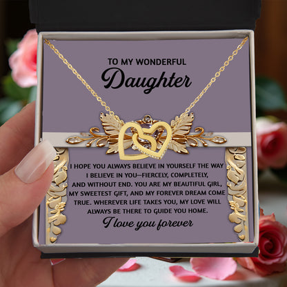 To My Wonderful Daughter - A Gift of Encouragement & Unconditional Love - Interlocking Hearts Necklace - Mallard Moon Gift Shop