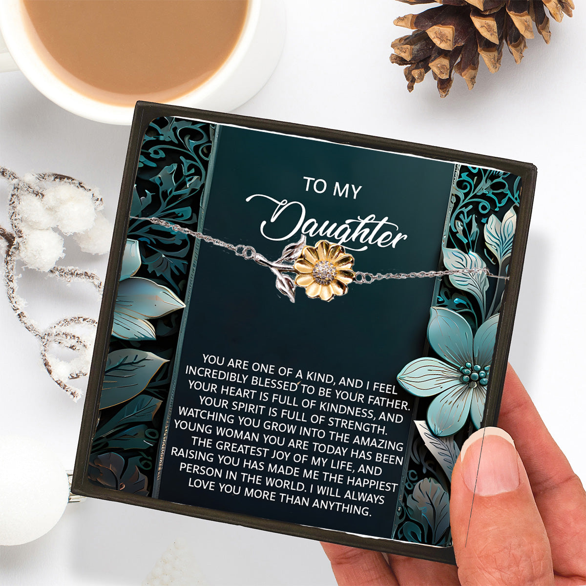 Sunflower Bracelet for Daughter – 925 Sterling Silver with 18K Gold-Plated Petals – Adjustable Chain, Elegant Jewelry Gift from Dad – Includes Heartfelt Message Card - Mallard Moon Gift Shop