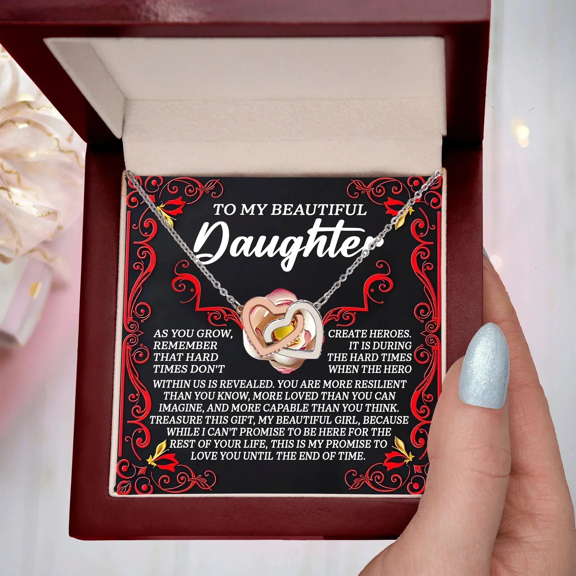 To My Beautiful Daughter - Promise To Love You - Interlocking Hearts Necklace – A Gift of Strength & Resilience