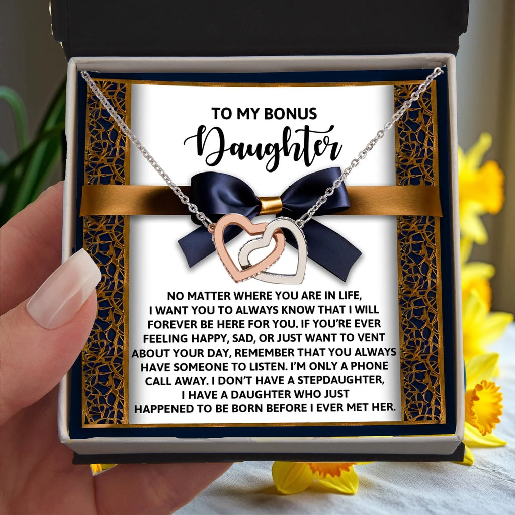 Bonus Daughter Heartfelt Gift Interlocking Hearts Necklace - I'm Only a Phone Call Away