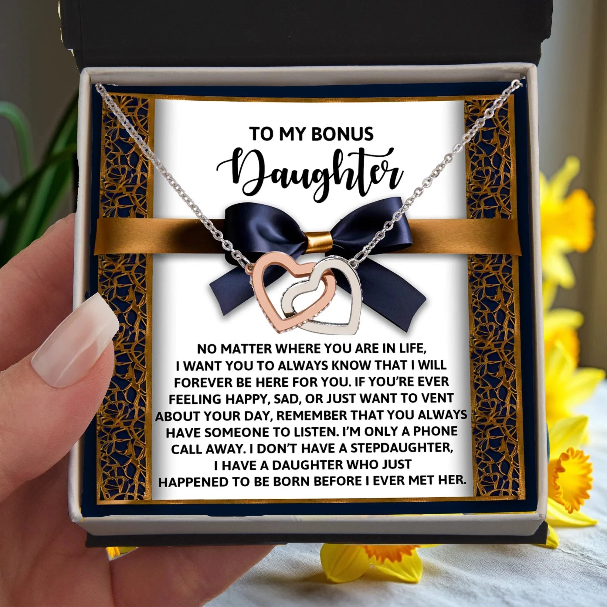 Bonus Daughter Heartfelt Gift Interlocking Hearts Necklace - I'm Only a Phone Call Away