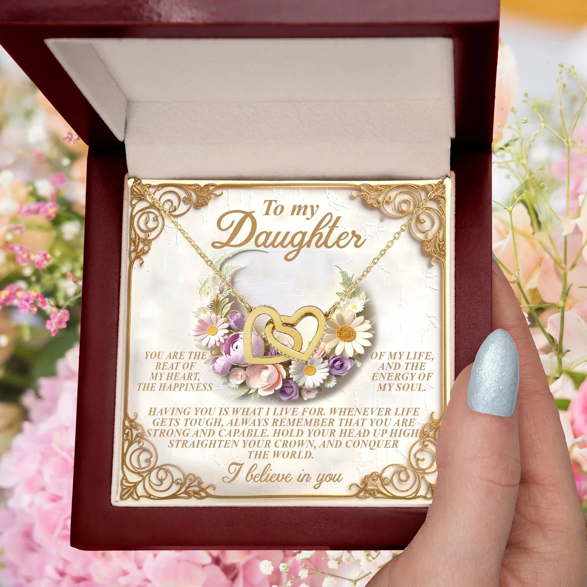 Gift for Daughter - I Believe in You Always - Interlocking Hearts Necklace
