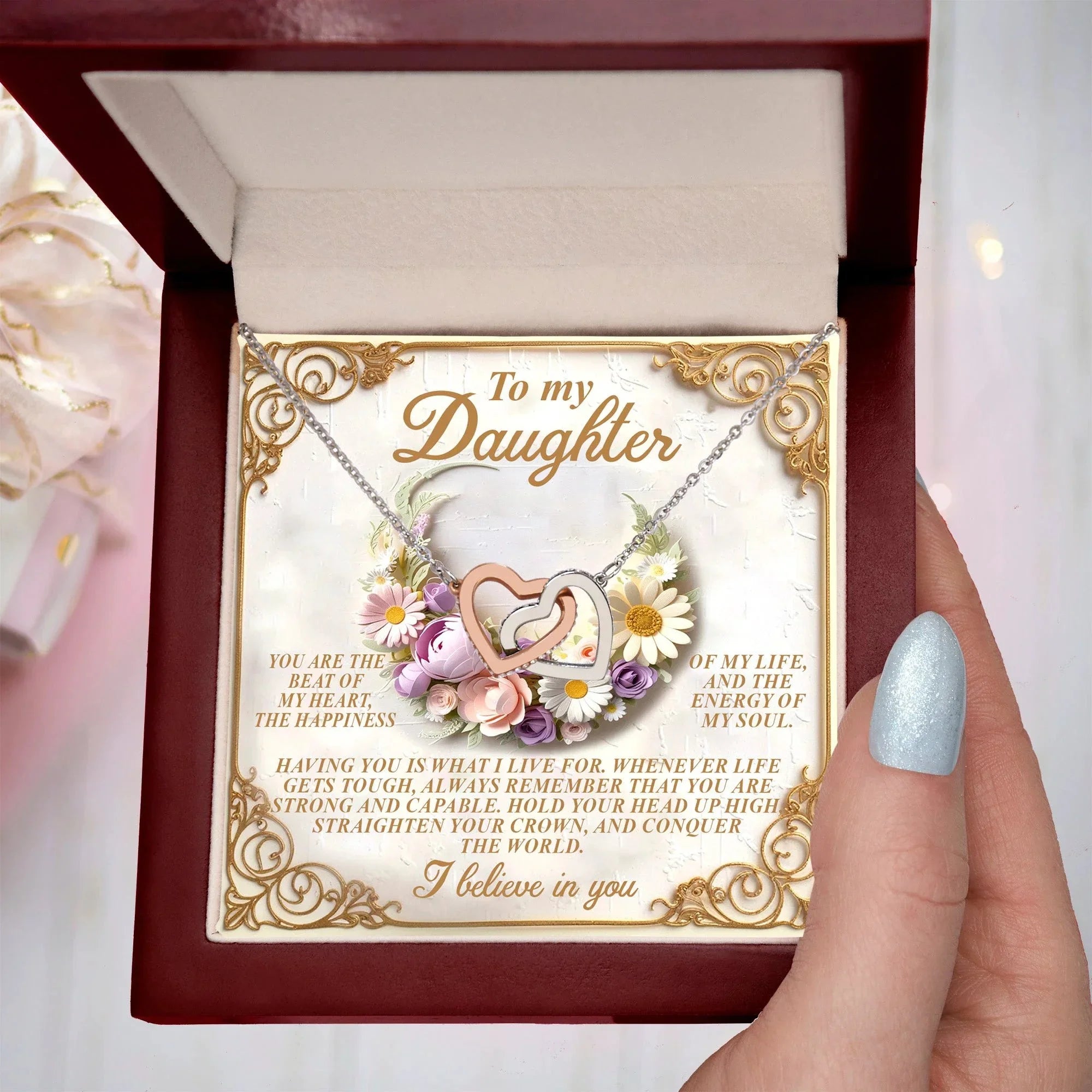 Gift for Daughter - I Believe in You Always - Interlocking Hearts Necklace