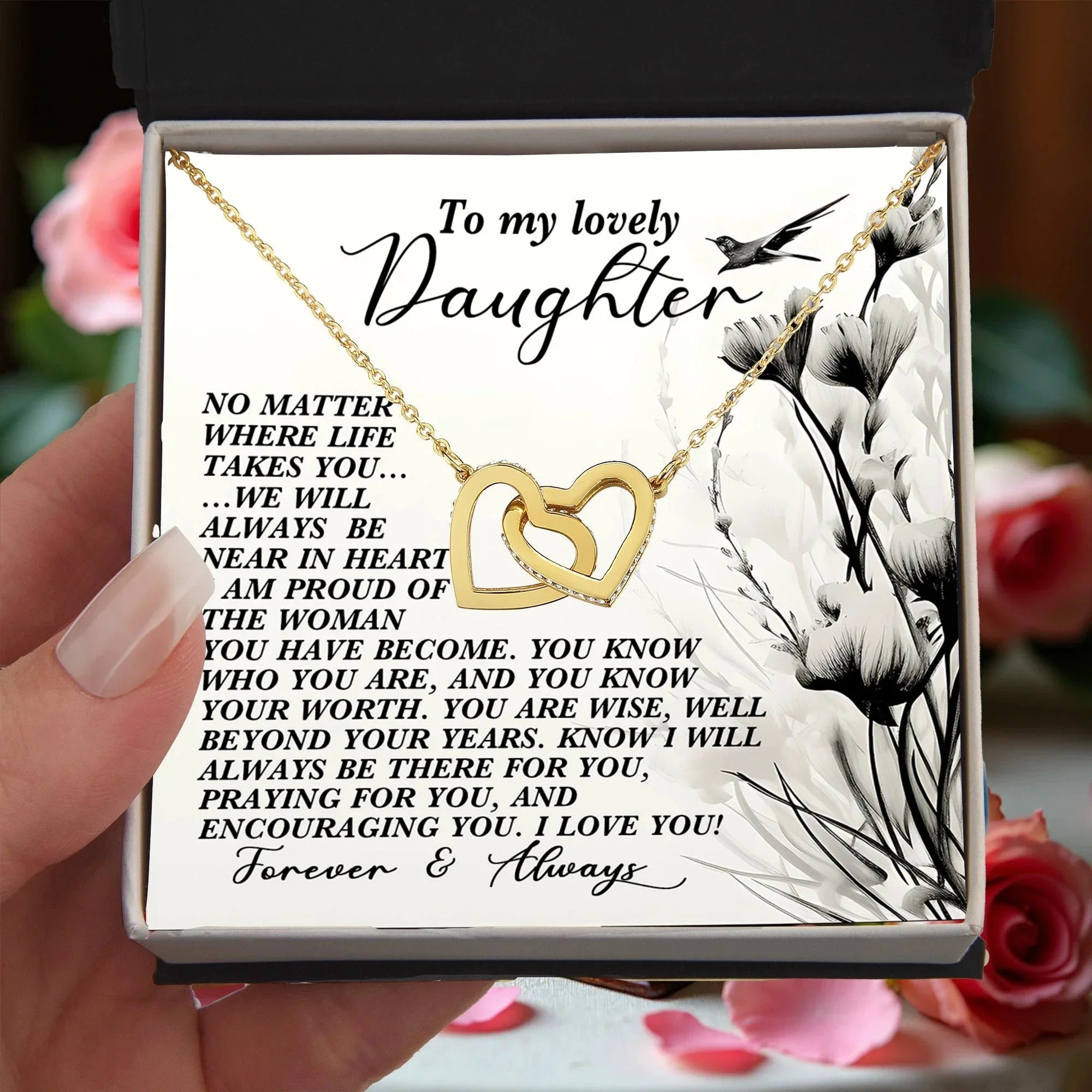 Daughter Gift - No Matter Where Life Takes You, I’ll Be There - Interlocking Hearts Necklace