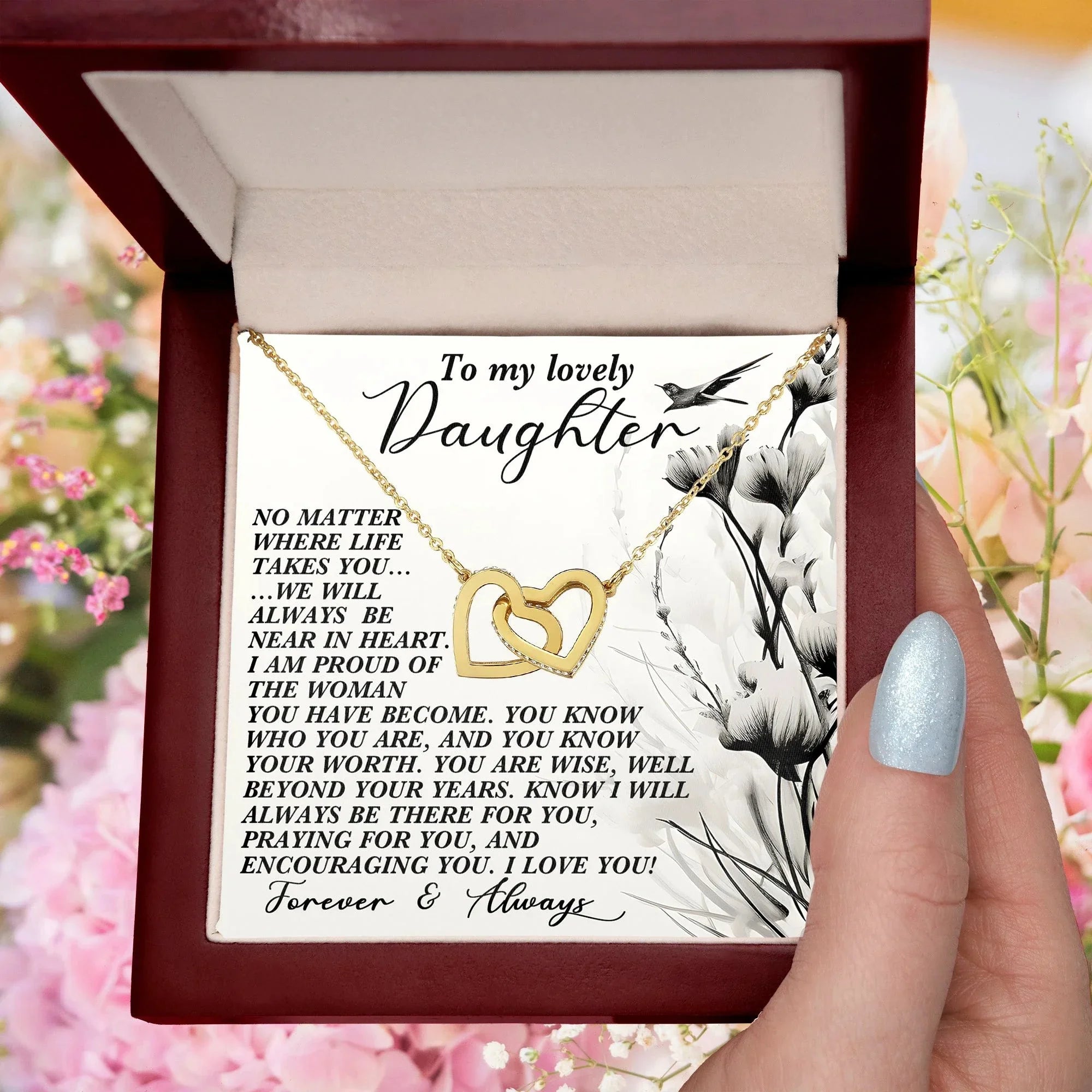 Daughter Gift - No Matter Where Life Takes You, I’ll Be There - Interlocking Hearts Necklace