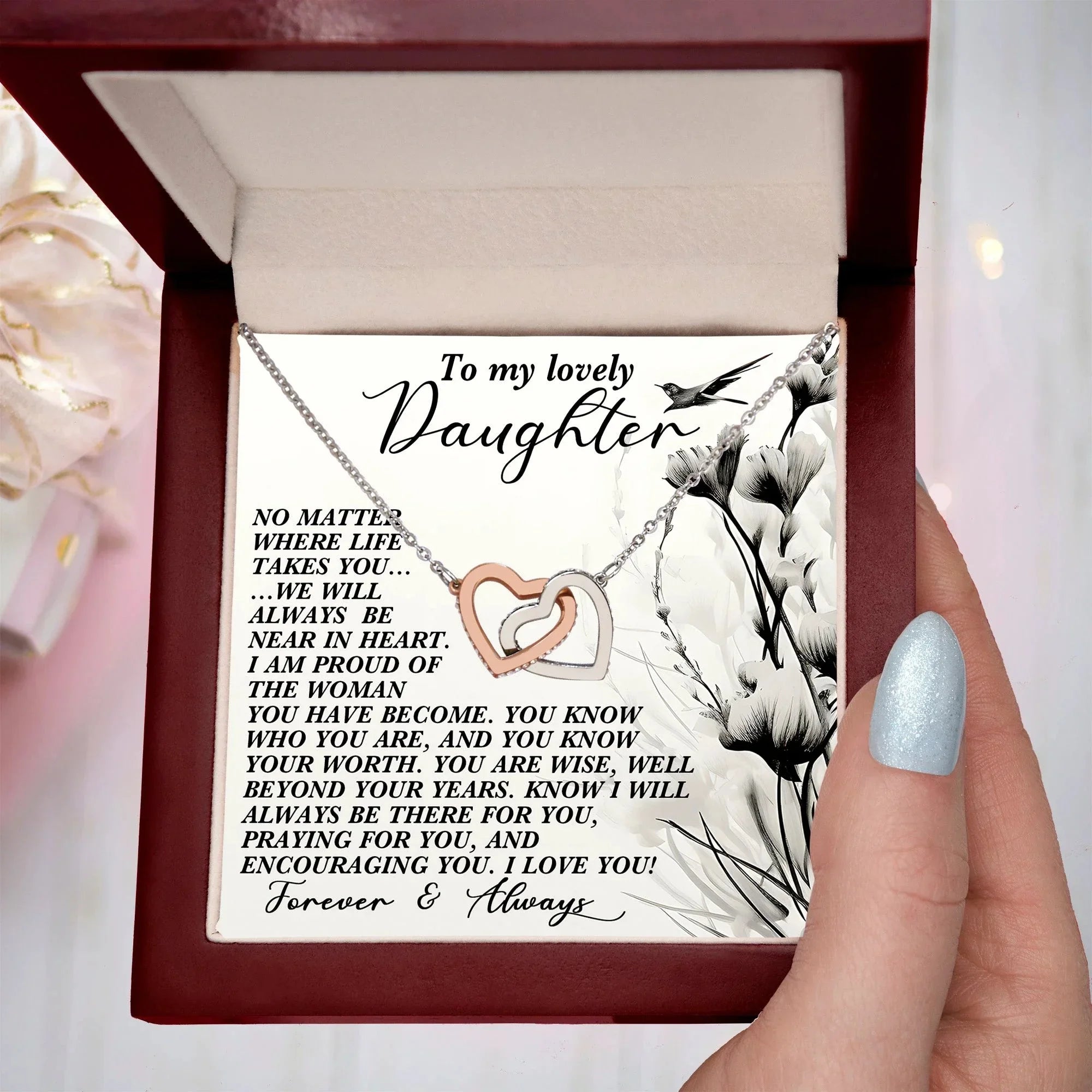Daughter Gift - No Matter Where Life Takes You, I’ll Be There - Interlocking Hearts Necklace