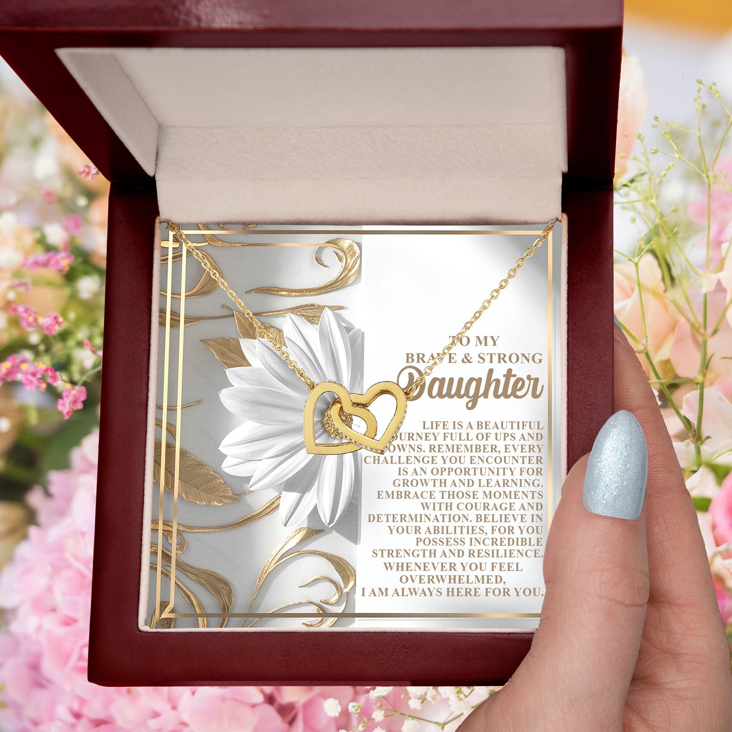 To My Brave & Strong Daughter - Inspirational Gift of Strength & Courage - Interlocking Hearts Necklace - Mallard Moon Gift Shop