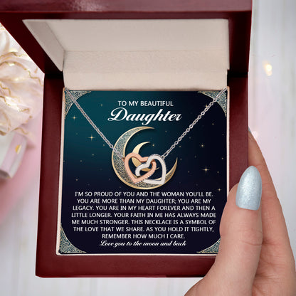To My Beautiful Daughter - Love You to the Moon & Back Gift – Interlocking Hearts Necklace - Mallard Moon Gift Shop