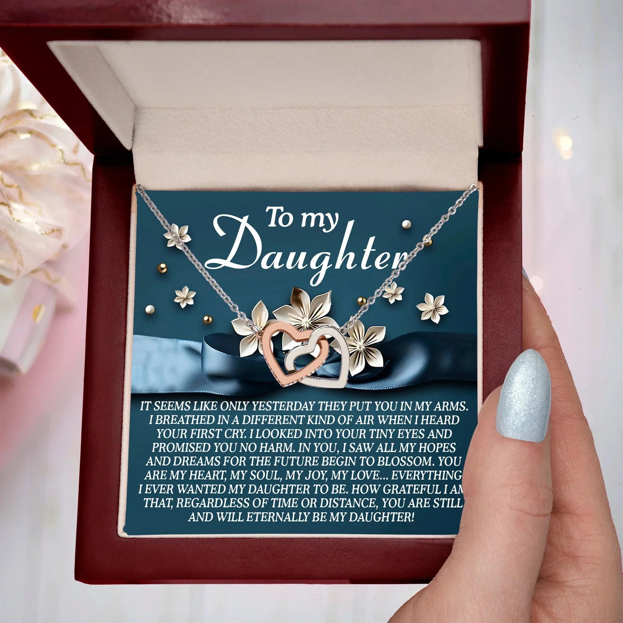 To My Daughter – You Are My Heart, My Soul, My Joy – Timeless Necklace Gift with Loving Message