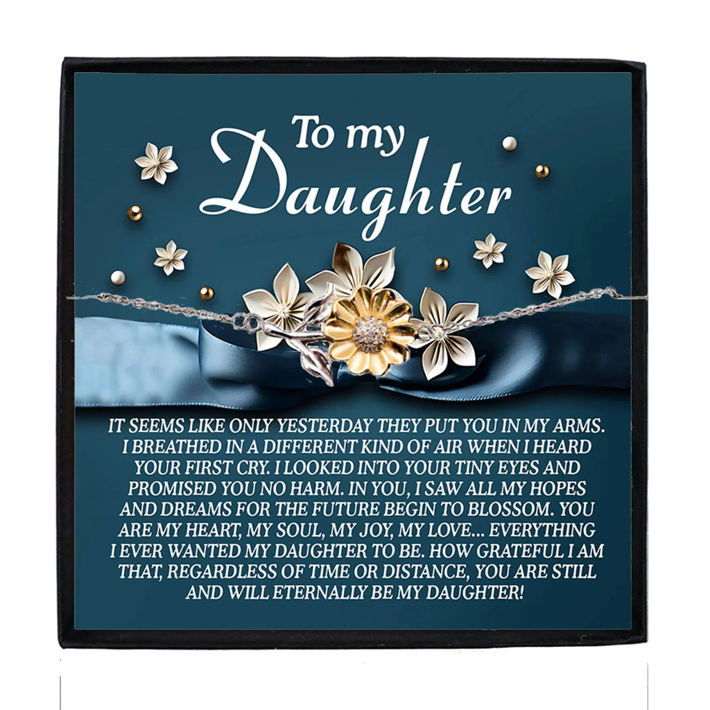 To My Daughter – You Are My Heart, My Soul, My Joy – Timeless Sunflower Bracelet Gift with Loving Message