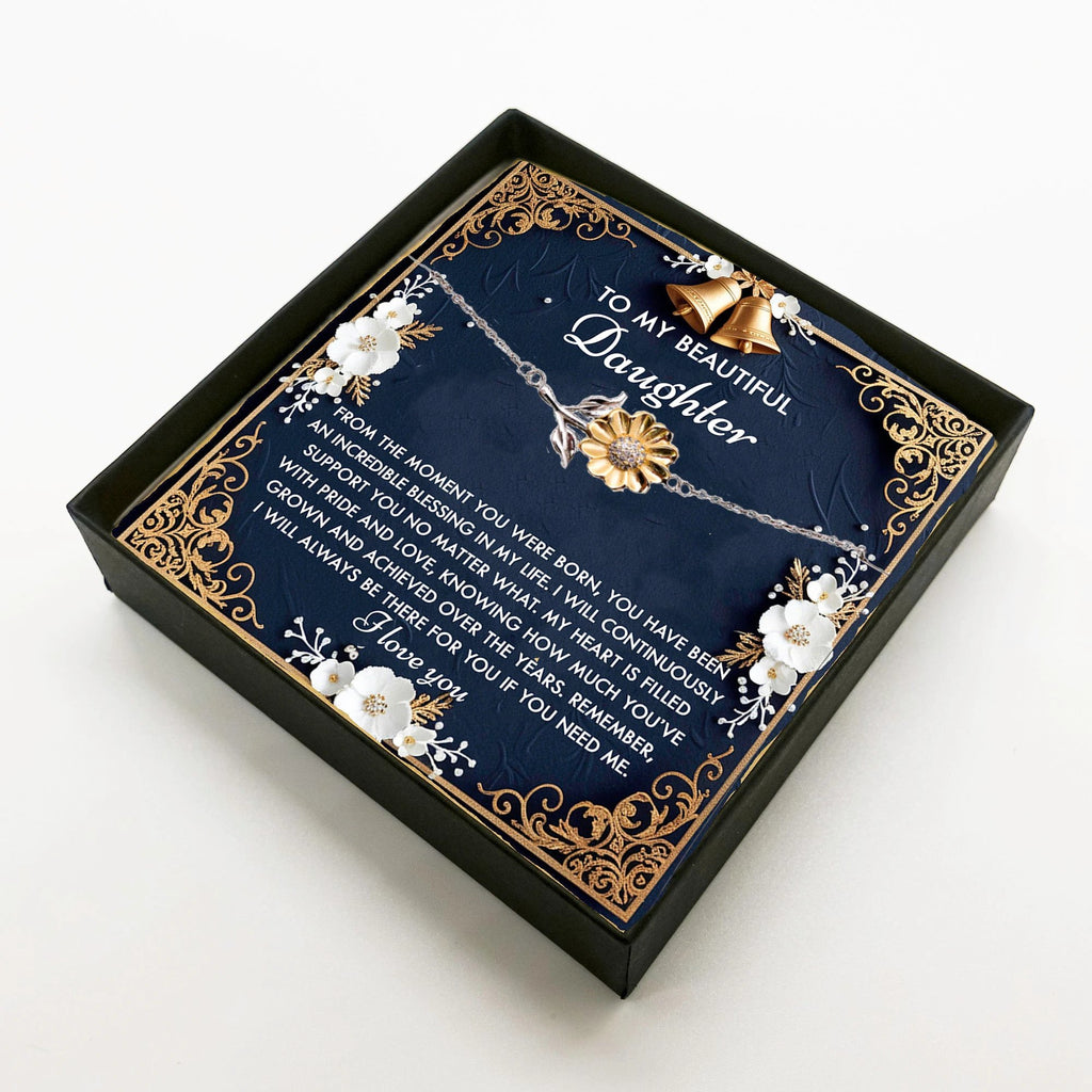 Daughter Sunflower Bracelet - My Pride and Joy – 925 Sterling Silver with 18K Gold-Plated Petals – Elegant Jewelry Gift from Parent – Includes Heartfelt Message Card