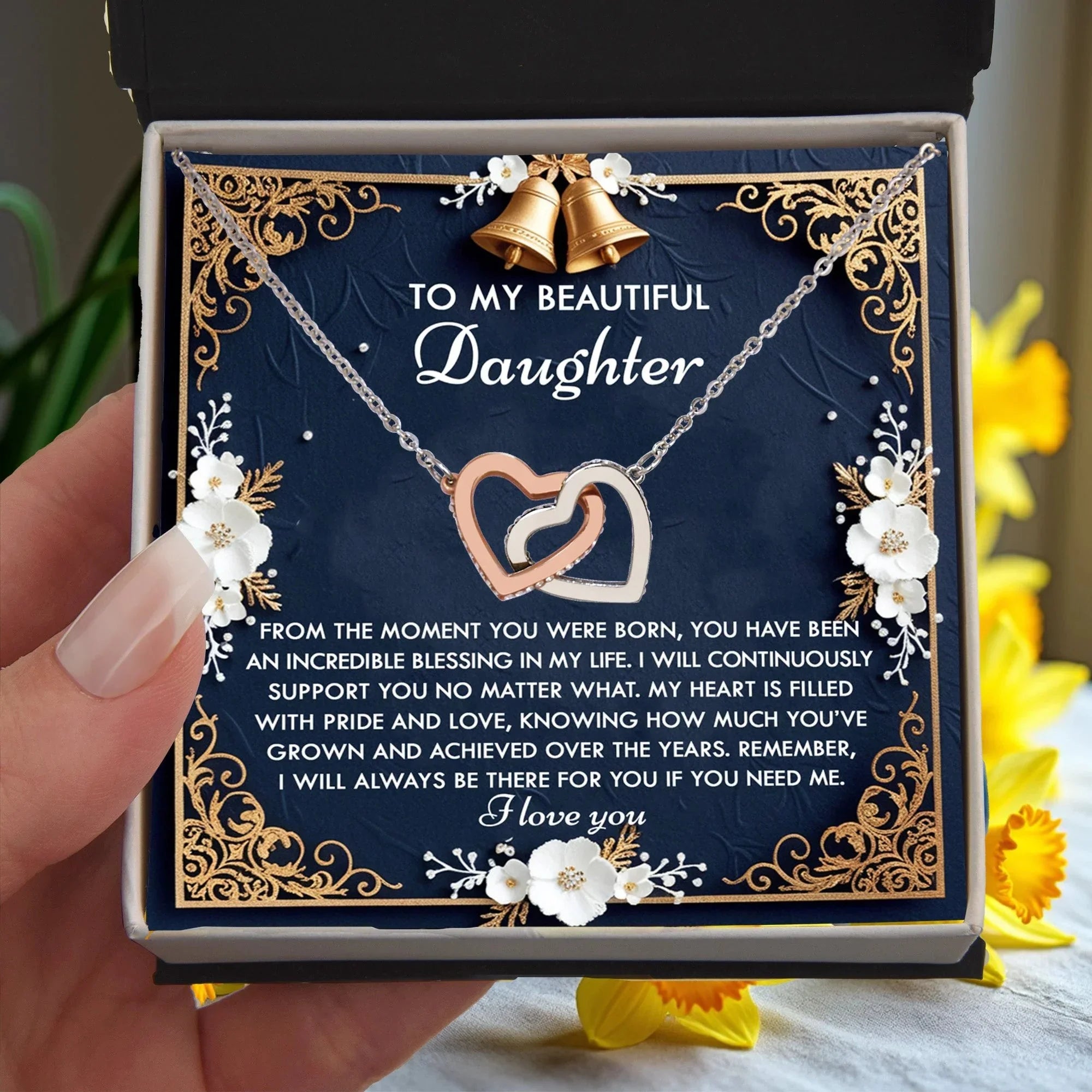 To My Beautiful Daughter - My Blessing - Interlocking Hearts Necklace – A Sentimental Gift of Love & Support