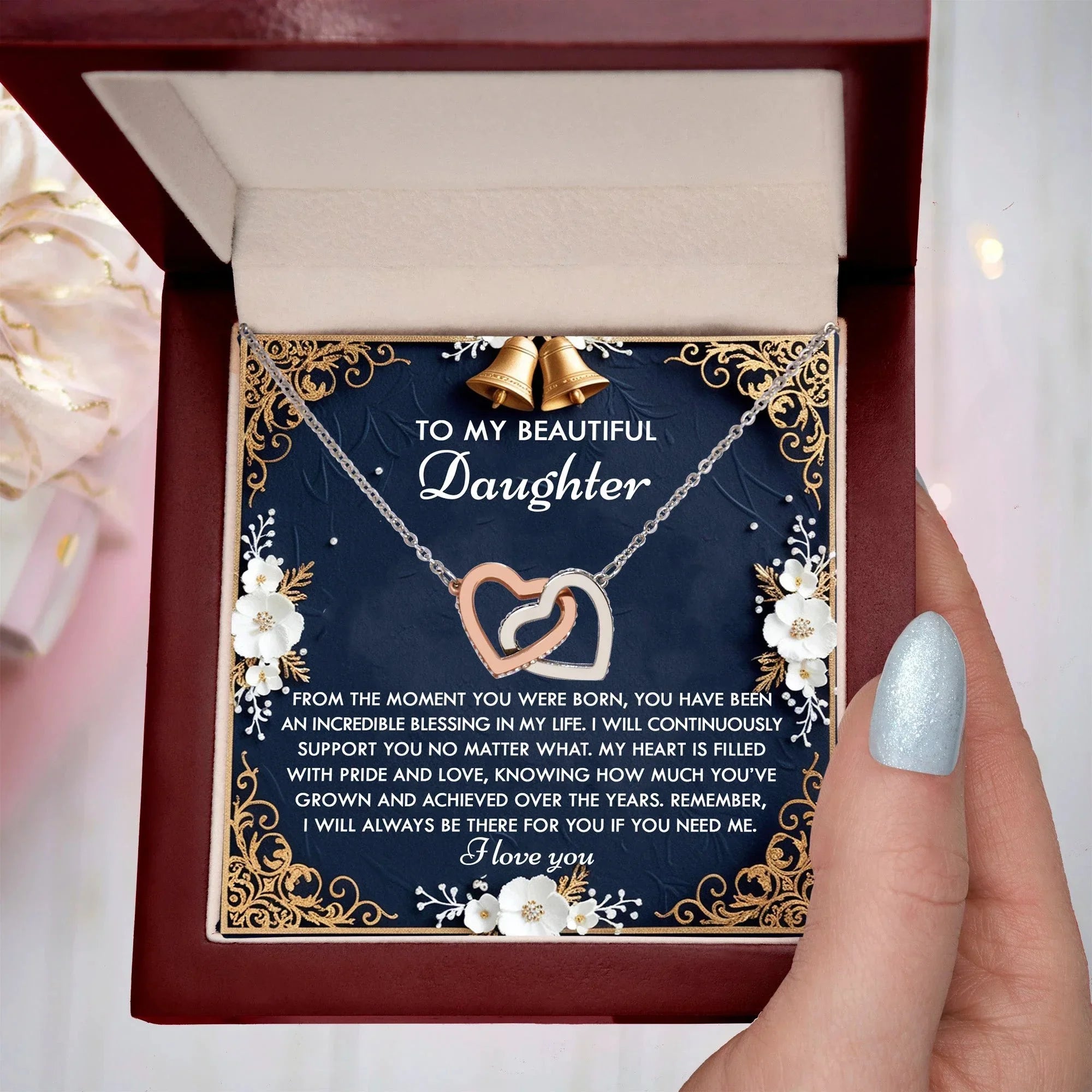 To My Beautiful Daughter - My Blessing - Interlocking Hearts Necklace – A Sentimental Gift of Love & Support