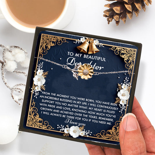 Daughter Sunflower Bracelet - My Pride and Joy – 925 Sterling Silver with 18K Gold-Plated Petals – Elegant Jewelry Gift from Parent – Includes Heartfelt Message Card - Mallard Moon Gift Shop