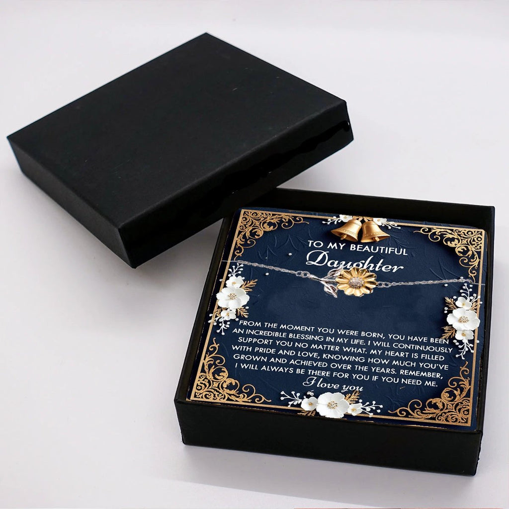 Daughter Sunflower Bracelet - My Pride and Joy – 925 Sterling Silver with 18K Gold-Plated Petals – Elegant Jewelry Gift from Parent – Includes Heartfelt Message Card
