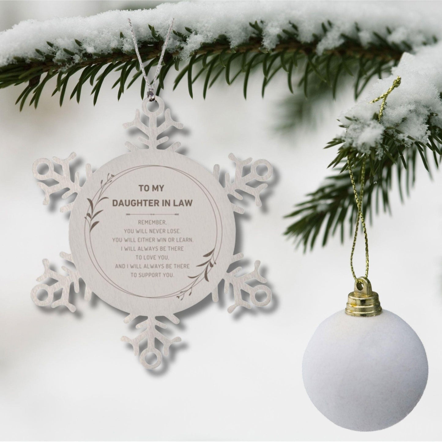 Daughter In Law Ornament Gifts, To My Daughter In Law Remember, you will never lose. You will either WIN or LEARN, Keepsake Snowflake Ornament For Daughter In Law, Birthday Christmas Gifts Ideas For Daughter In Law X-mas Gifts