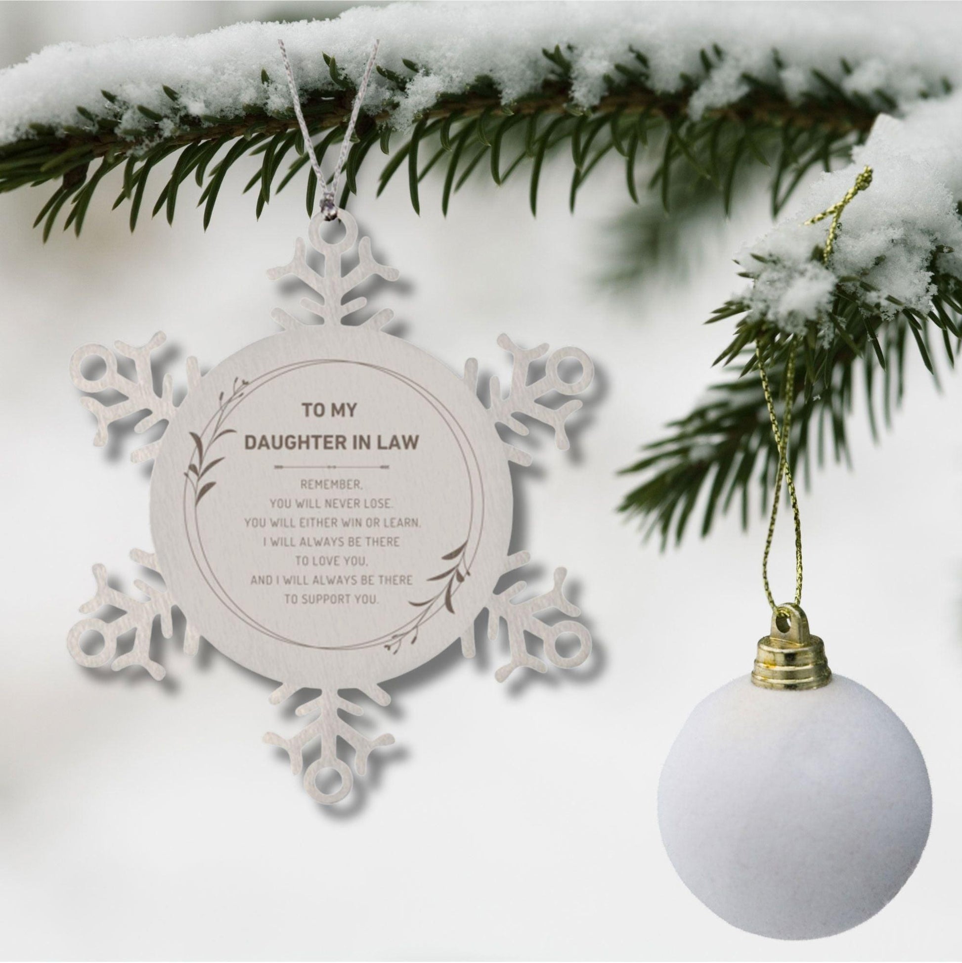 Daughter In Law Ornament Gifts, To My Daughter In Law Remember, you will never lose. You will either WIN or LEARN, Keepsake Snowflake Ornament For Daughter In Law, Birthday Christmas Gifts Ideas For Daughter In Law X-mas Gifts