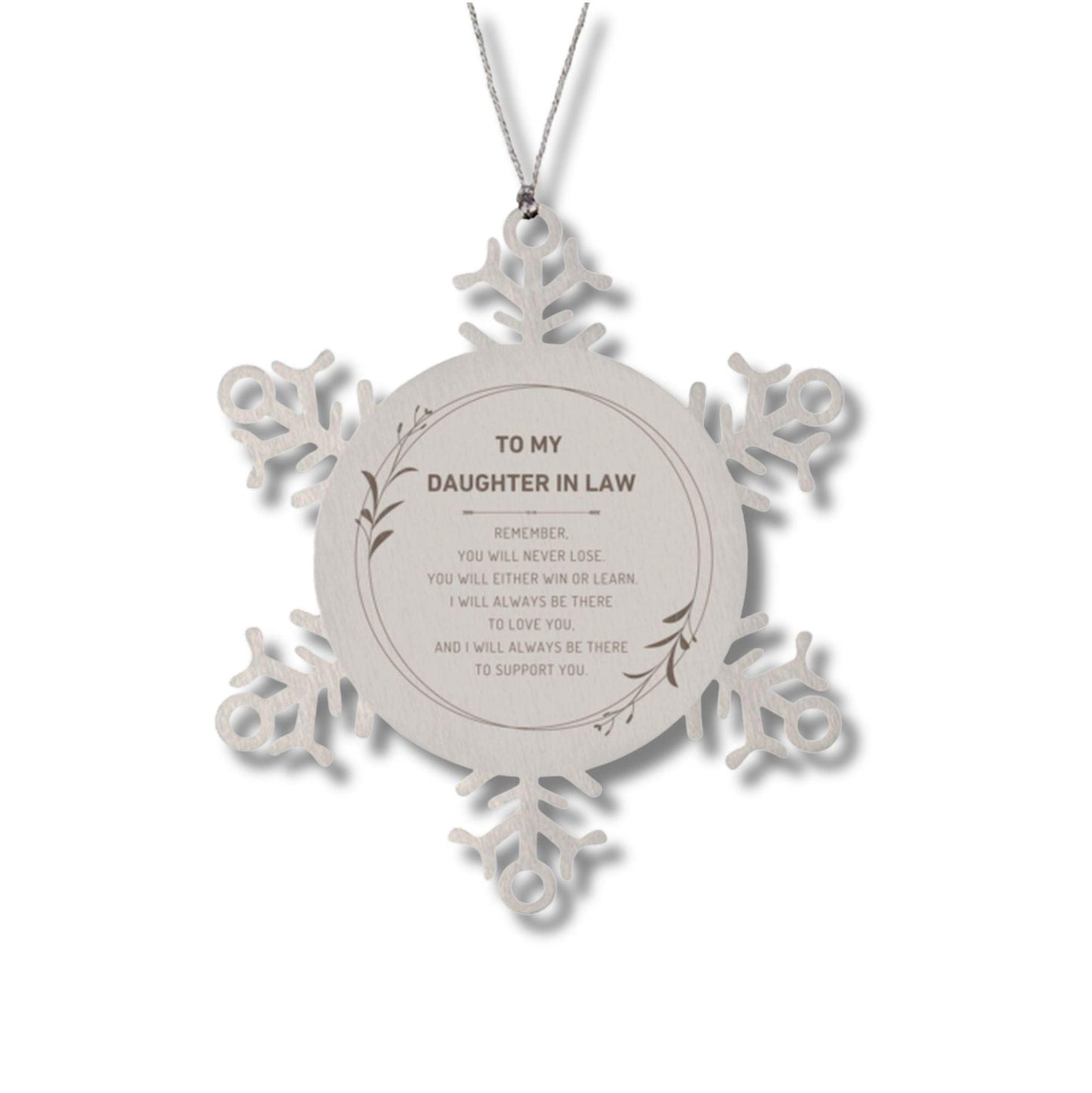Daughter In Law Ornament Gifts, To My Daughter In Law Remember, you will never lose. You will either WIN or LEARN, Keepsake Snowflake Ornament For Daughter In Law, Birthday Christmas Gifts Ideas For Daughter In Law X-mas Gifts